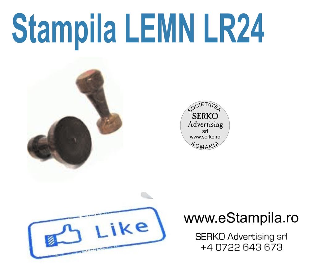 serko.ro - Stampila clasica pe LEMN LR24 diametrul 24mm - 0722643673